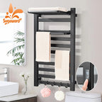 Matte Black Bathroom Electric Heated Towel Rack with Digital Display Touch Thermostatic Dry Towel 304 Stainless Steel Heater