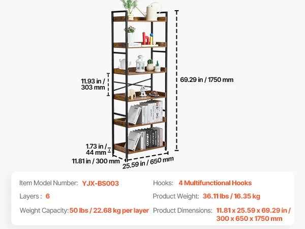 SucceBuy Metal Bookshelf 3-14-Tier Tall Industrial Bookshelf Vintage Display Storage Bookcase with Open Shelves for Home Office