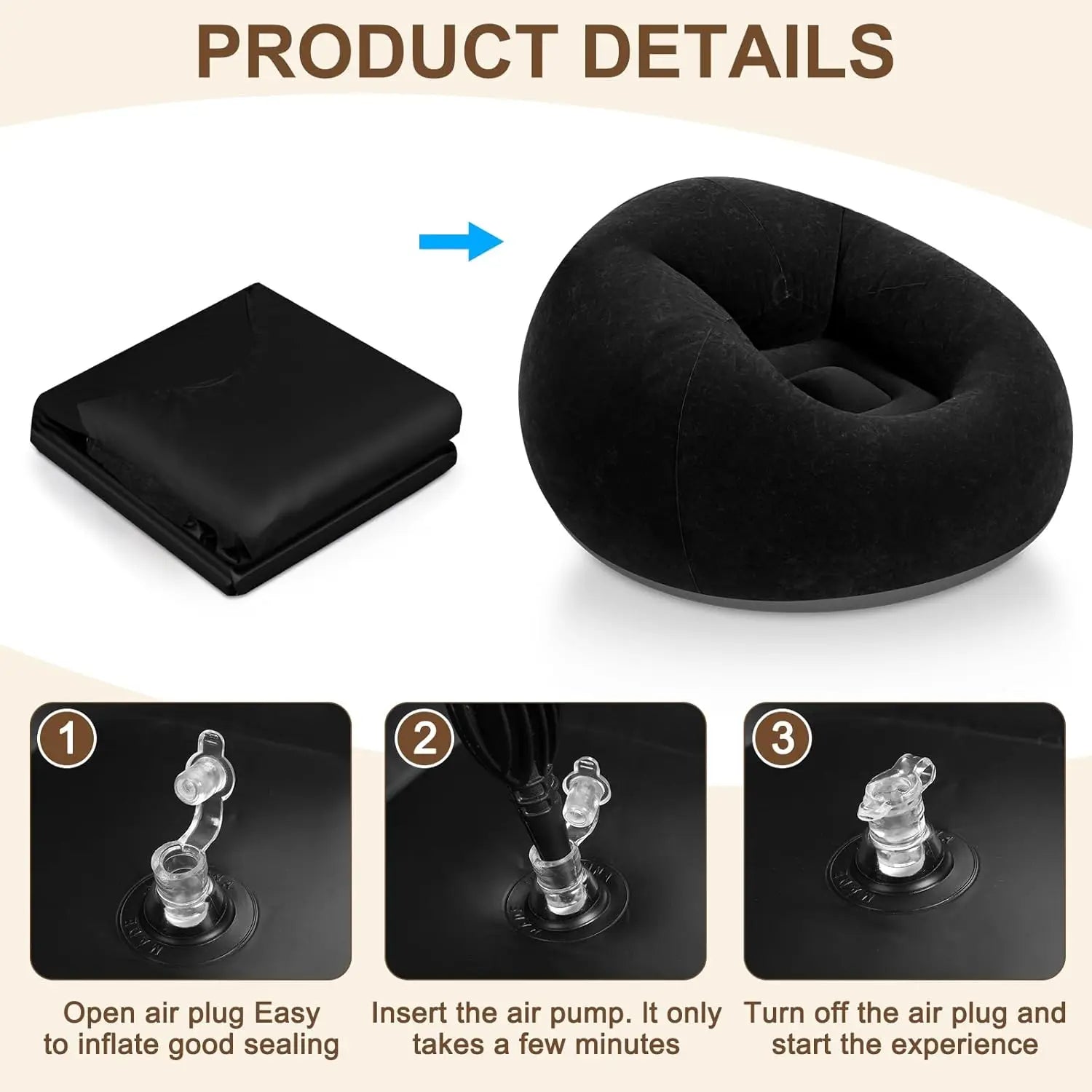 Inflatable Bean Bag Chairs for Adult Blow up Chairs Lazy Sofa Folding Portable Inflatable Chair