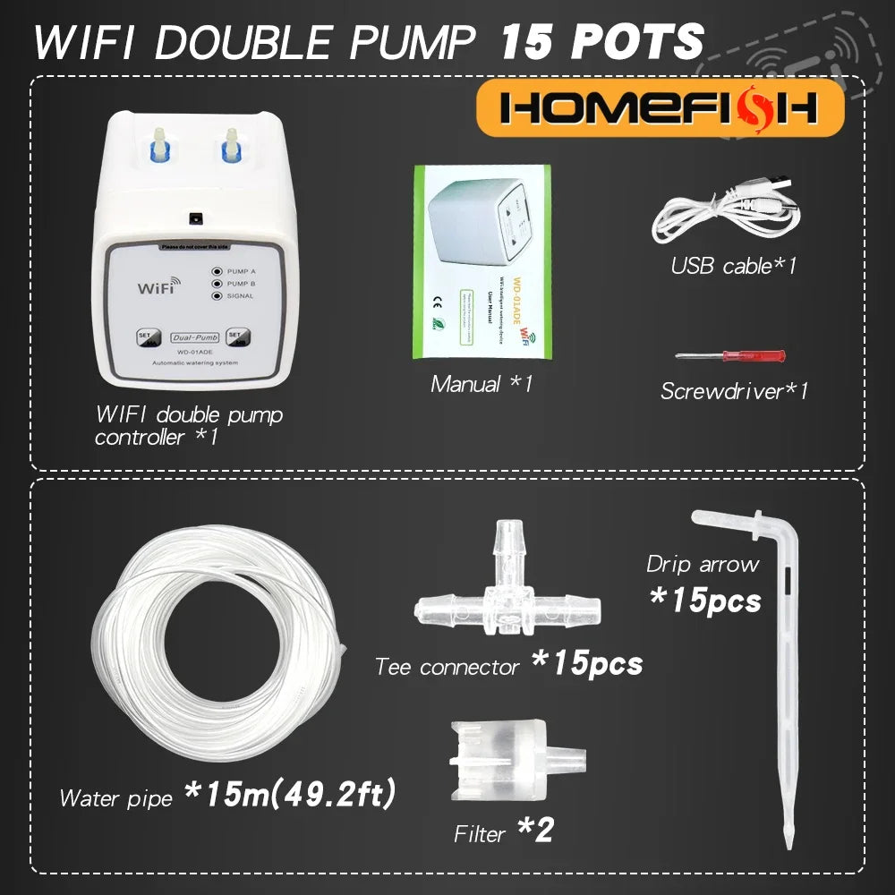 WIFI Intelligent Watering Device Double Pump Timed Automatic Drip Irrigation System Remote APPController for Garden Plant Flower