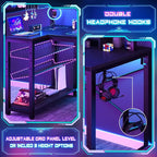 Small Gaming Desk With Power Outlets Pegboard Led Light, 51 H L Shaped Computer Desk With Monitor Stand Storage Shelves,