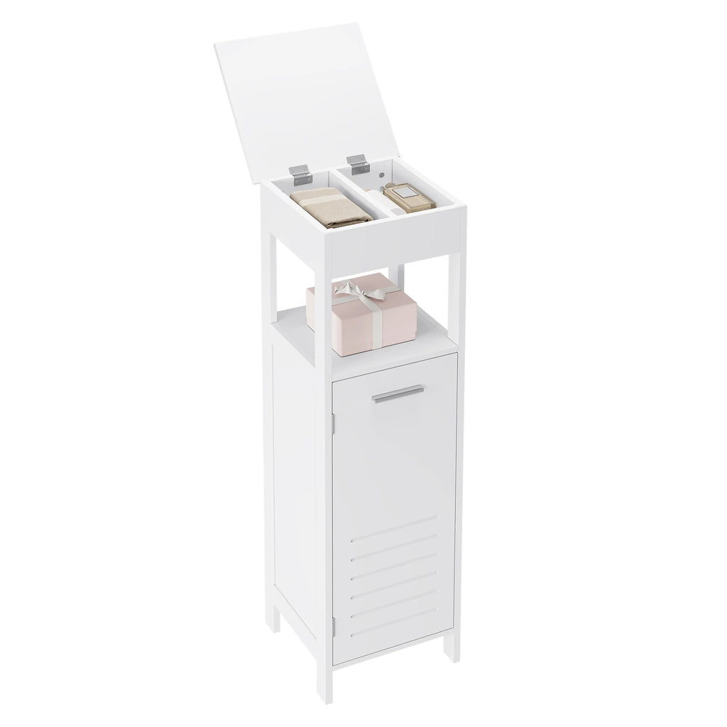 32x99x30cm White Bathroom Cabinet 4 Levels with Door Adjustable Shelf Standing Corner Cabinet for Living Room Hallway