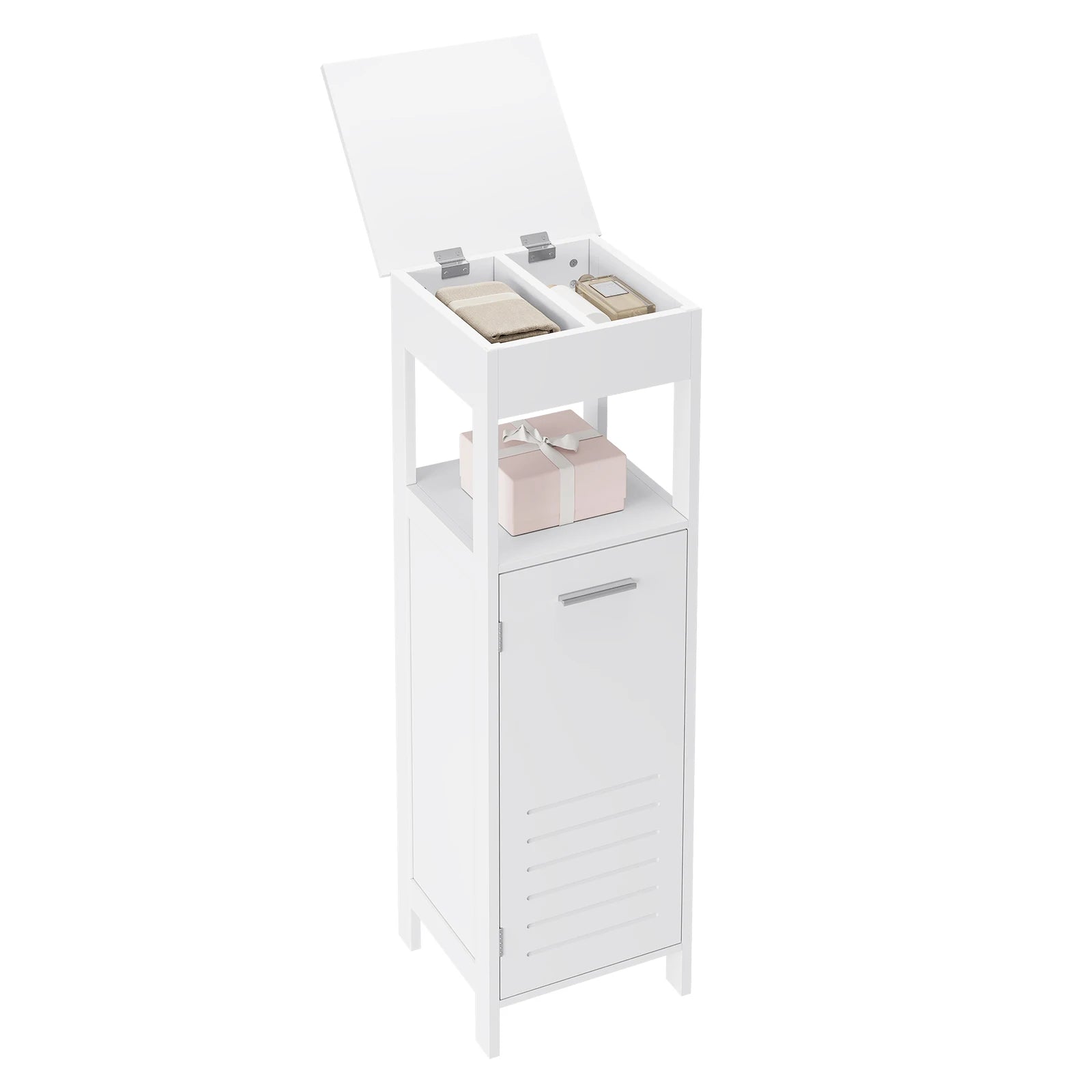 32x99x30cm White Bathroom Cabinet 4 Levels with Door Adjustable Shelf Standing Corner Cabinet for Living Room Hallway