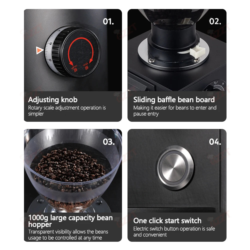 GZZT TCG64 Electric Coffee Bean Grinder 64mm Flat Burr Quantitative Grinding Maker Espresso Grinder Coffee Mill 220V 110V