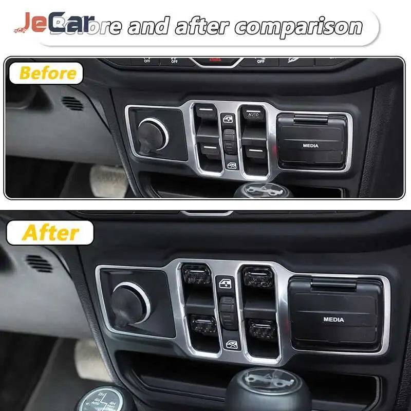 JeCar Window Control Switch Button Decoration Cover Stickers For Jeep Wrangler JL JT Gladiator 2018+ Car Interior Accessories