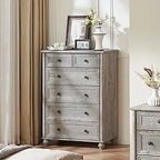 Farmhouse 6 Drawer Dresser, Chest of Drawers for Bedroom, 43.5" Tall Blue Dresser with Roman Column and Metal Handles, Rustic Wo