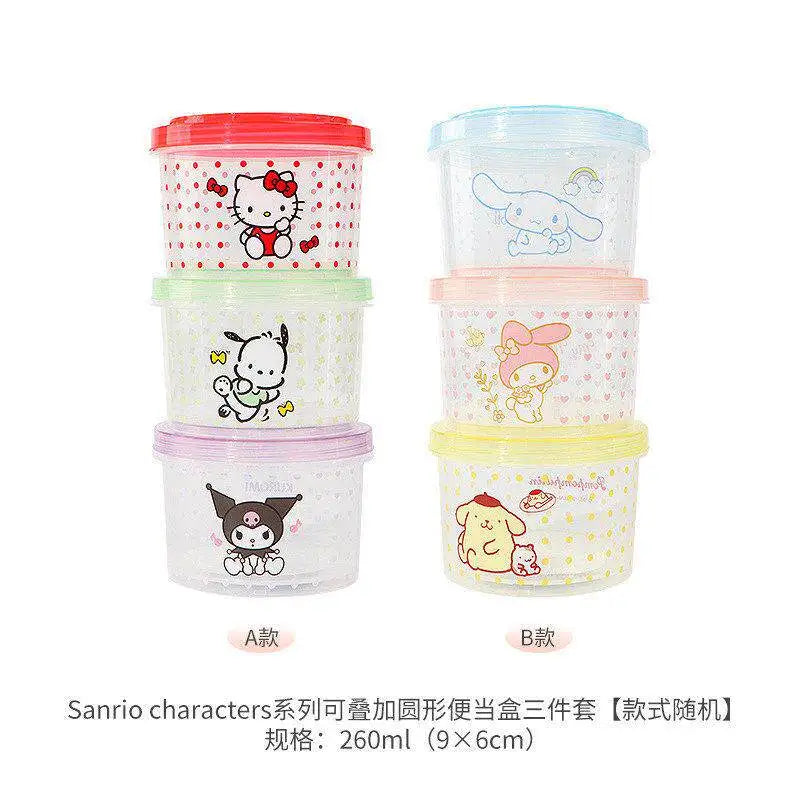 3-Piece Hello Kitty Stackable Lunch Box Food Preservation Box Cute Bento Box Microwave Oven Usable Festival Gift