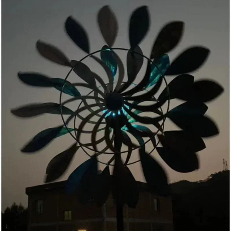 Outdoor Lawn Standing Ornaments Colorful Iron Big Pinwheel Garden Courtyard Solar Lights Rotating Luminescence Windmill Decor