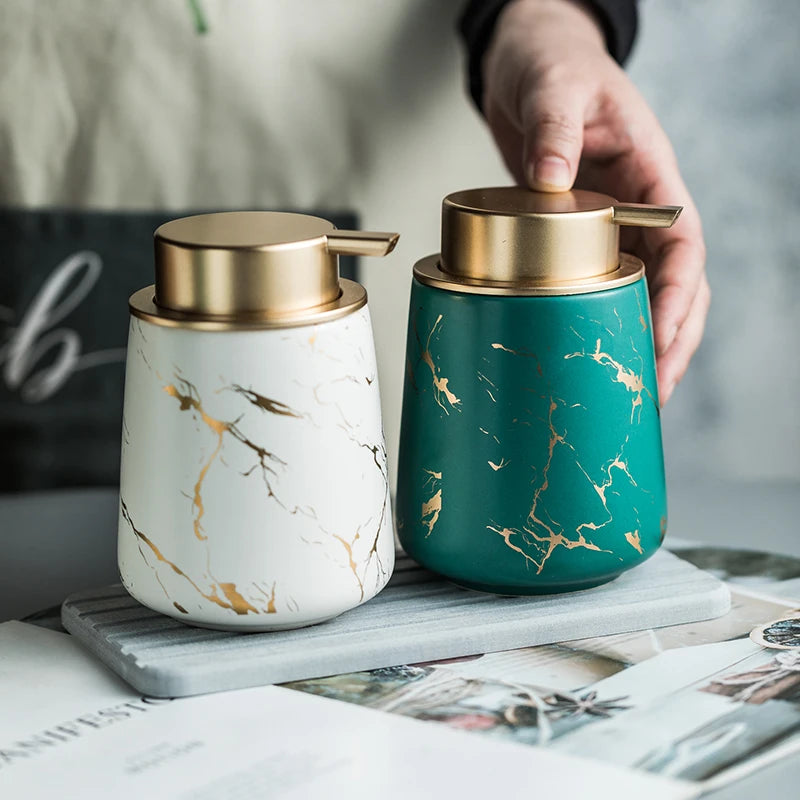 Marbled Ceramic Lotion Bottle Emulsion Bottles Hand Sanitizer Bottle Tray Soap Dispenser Shampoo Bottles Bathroom Products