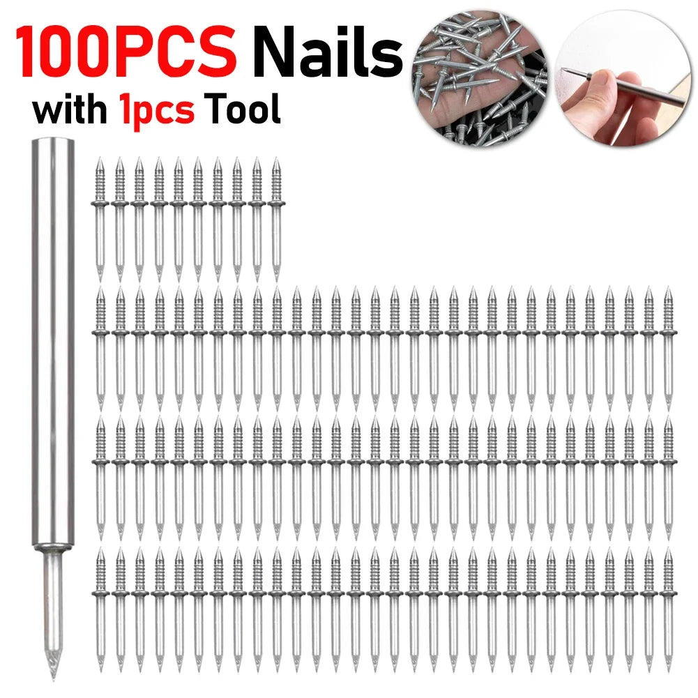 300-10pcs Double Head Nails Anti-Rust Double-Head Seamless Thread Nail Hard Thread Screws Set for Solid Wood Skirting Boards