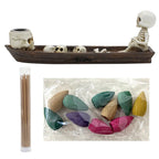 Skull Boat Incense Burner Halloween Decoration Skeleton Incense Holder Tabletop Ornament for Desk Table Cabinet Office Gift
