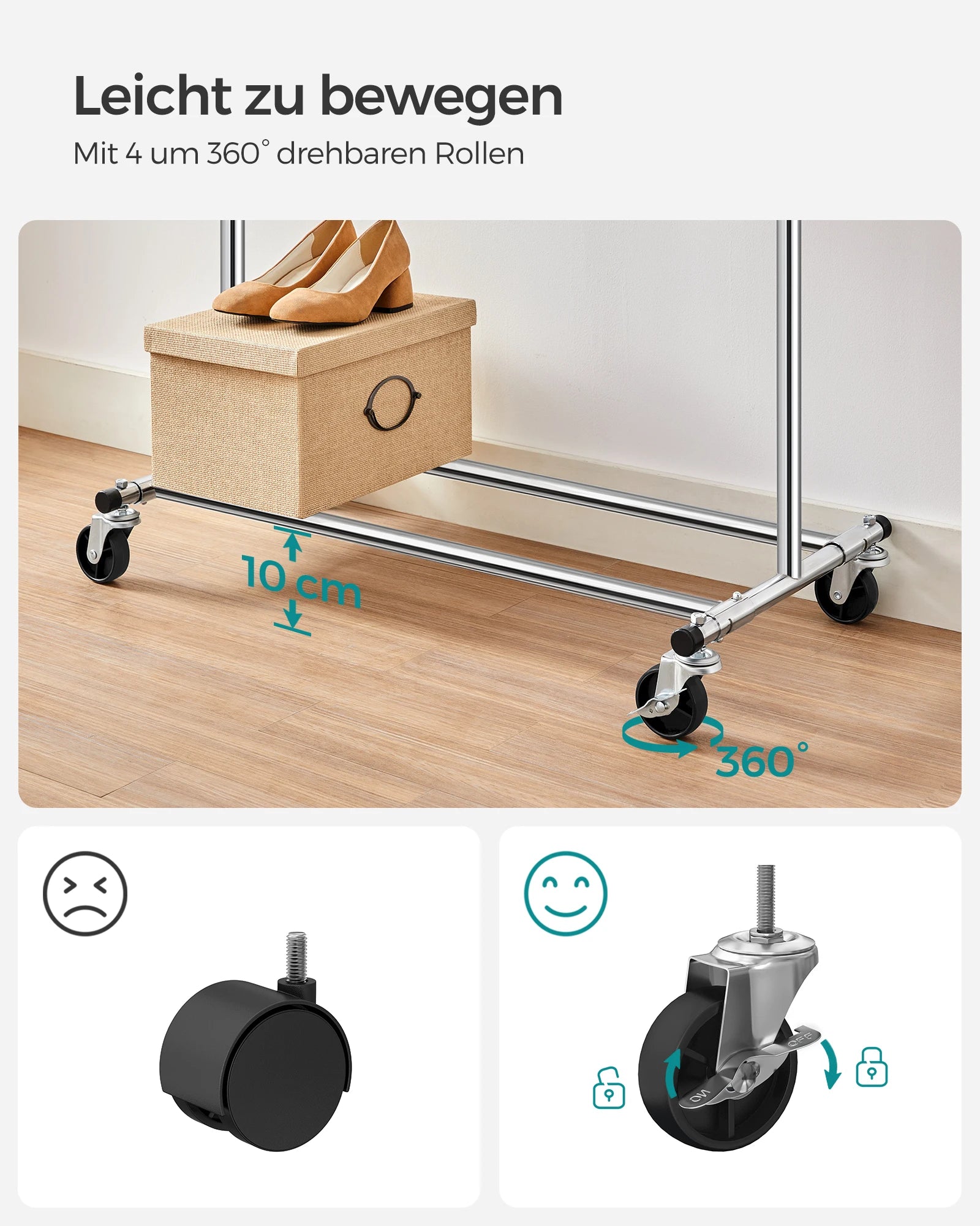 SONGMICS dresses stand on wheels, heavy-duty coat rack stand, extendable dresses Rod, up to 100 kg