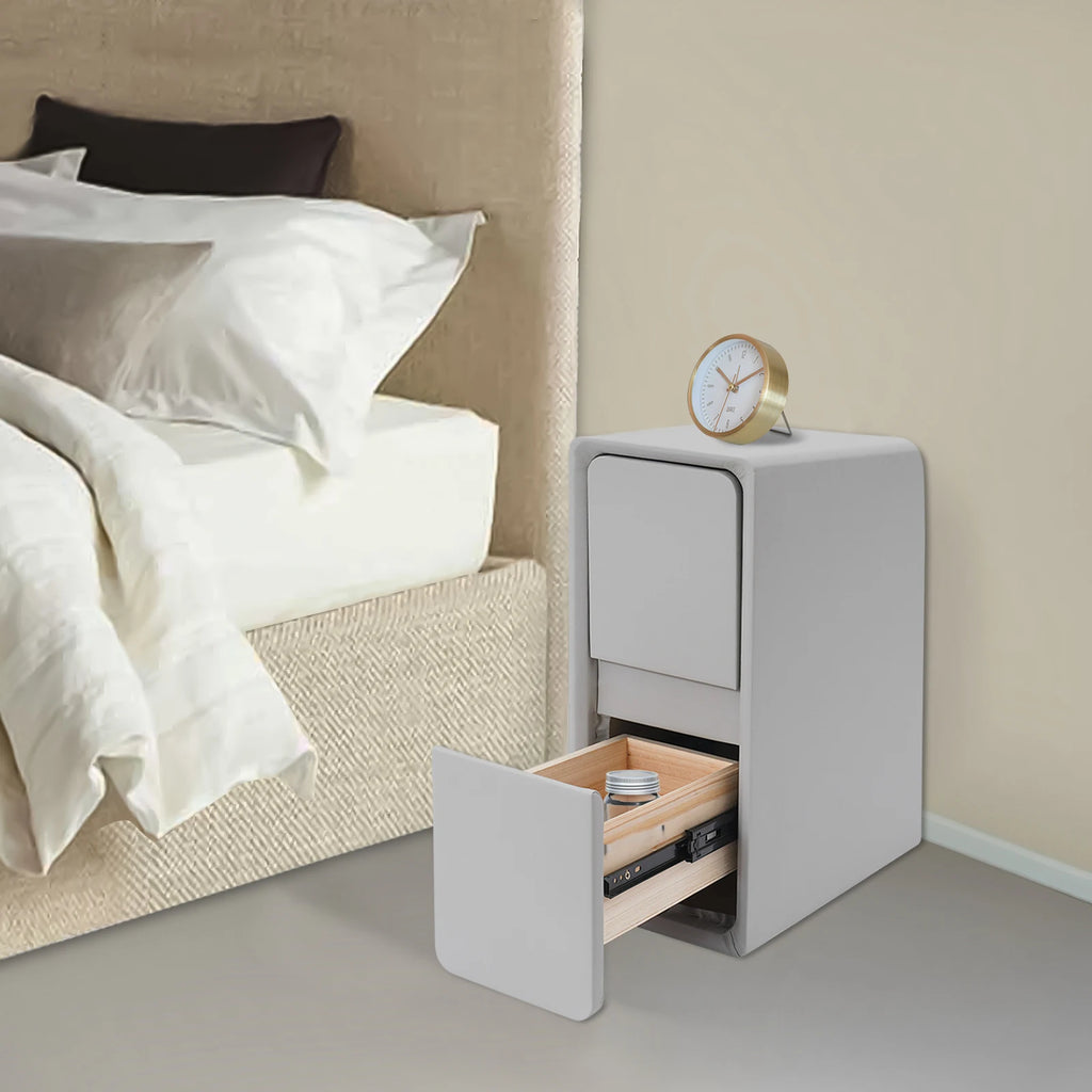 20CM Wide Bedroom Bedside Table with Cream Style Multifunctional Storage, Double Drawers Simple and Modern - Light Gray