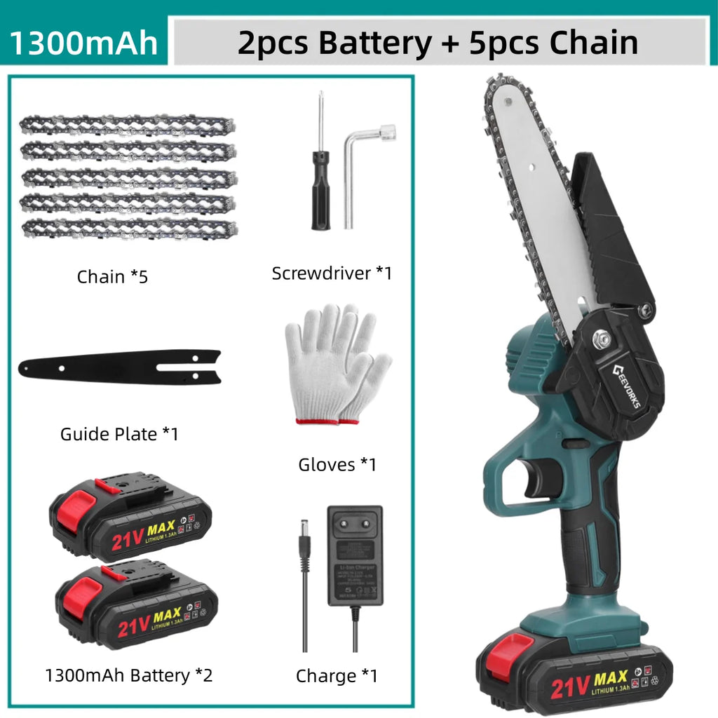 Geevorks 6 Inch Chain Saw Cordless Handheld Pruning Chainsaw Woodworking Electric Saw Cutting Power Tools