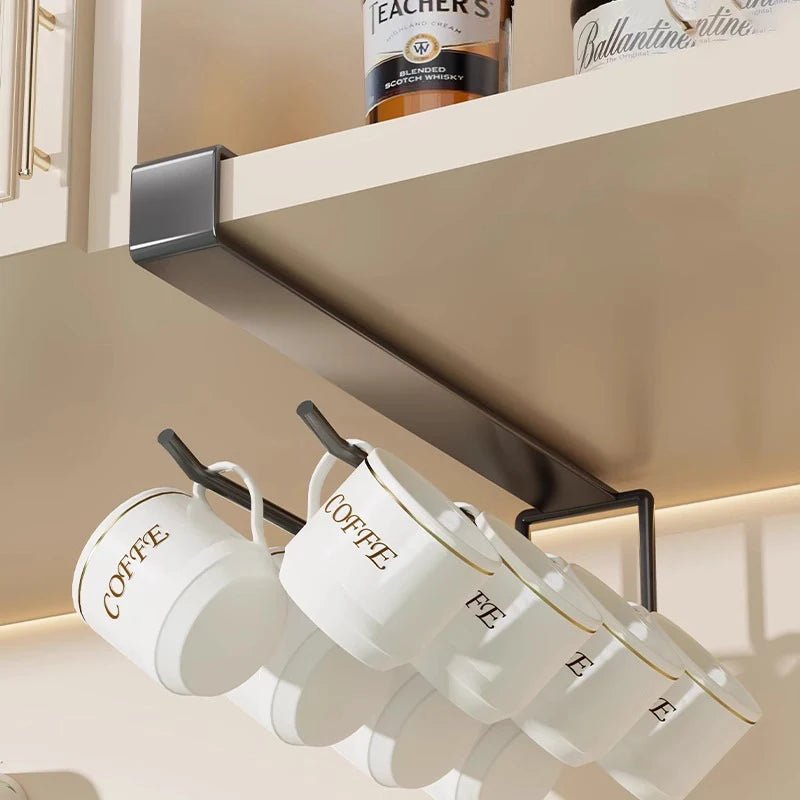 HeMu Kitchen storage rack under the cabinet without punching upside down goblet rack hanging red wine glass multifunctional rack