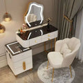 Luxury Glass Dressing Table with Smart Wireless Charging Bedroom Vanity Nightstand Makeup Table Drawers with Led Mirror Dresser
