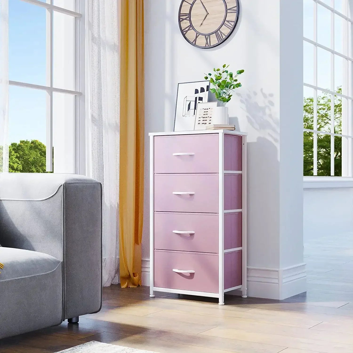 Dresser with 4 Drawers - Storage Tower Unit, Fabric Dresser for Bedroom, Living Room, Closets & Nursery - Sturdy Steel Frame