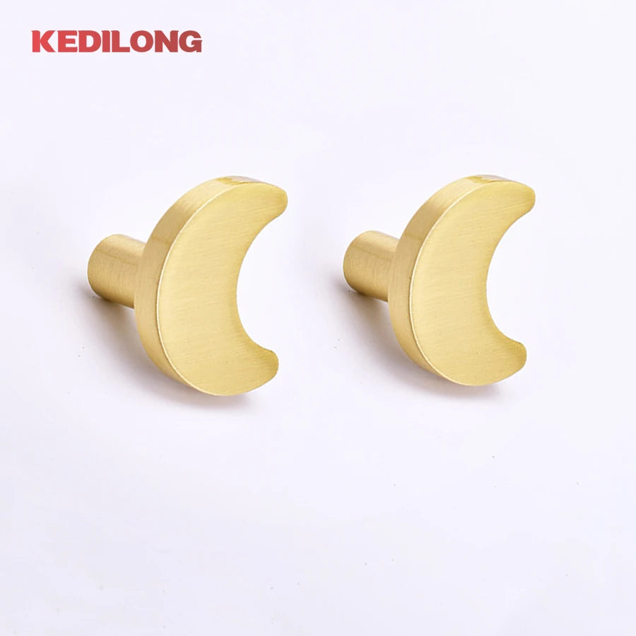 KEDLO Solid brass children's room cute moon shaped knob kitchen cabinet drawer pull handle