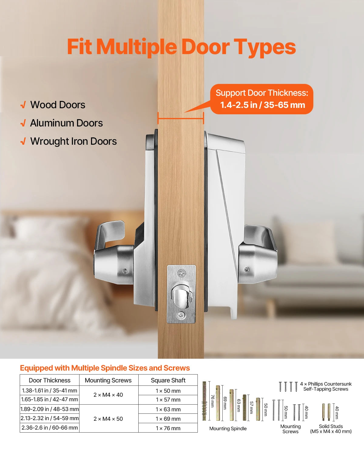 VEVOR Mechanical Keyless Entry Door Lock 14 Key Mechanical Door Lock Key Mechanical Keypad Door Lock Handle Stainless Steel Lock