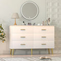White Dresser for Bedroom with 6 Drawers, Dresser, Wood Dressers Chest of Drawers with Gold Handles, Modern LED Bedroom Dresser