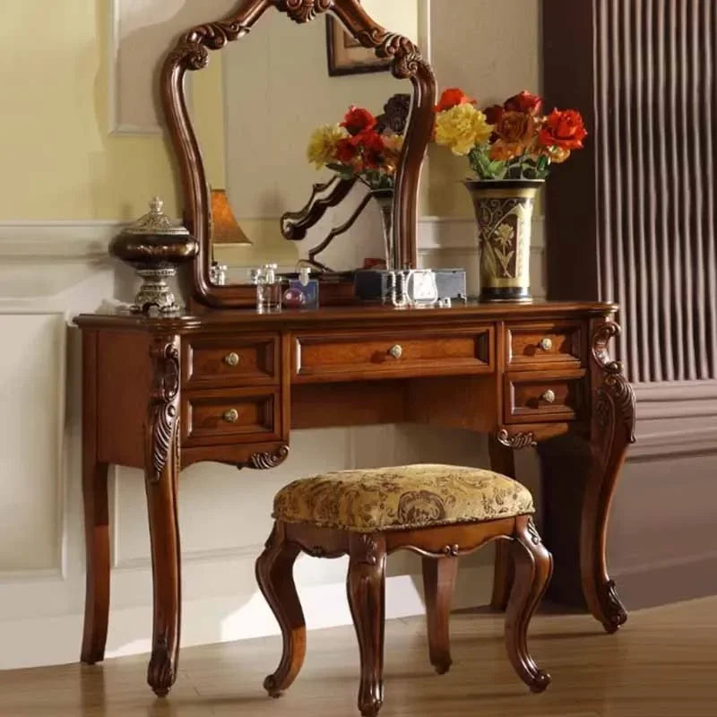Salon Aesthetic Vanity Table Wood Large Brown Luxury Organizer Dresser Bedroom Drawer Beauty Makeup Penteadeira Trendy Furniture