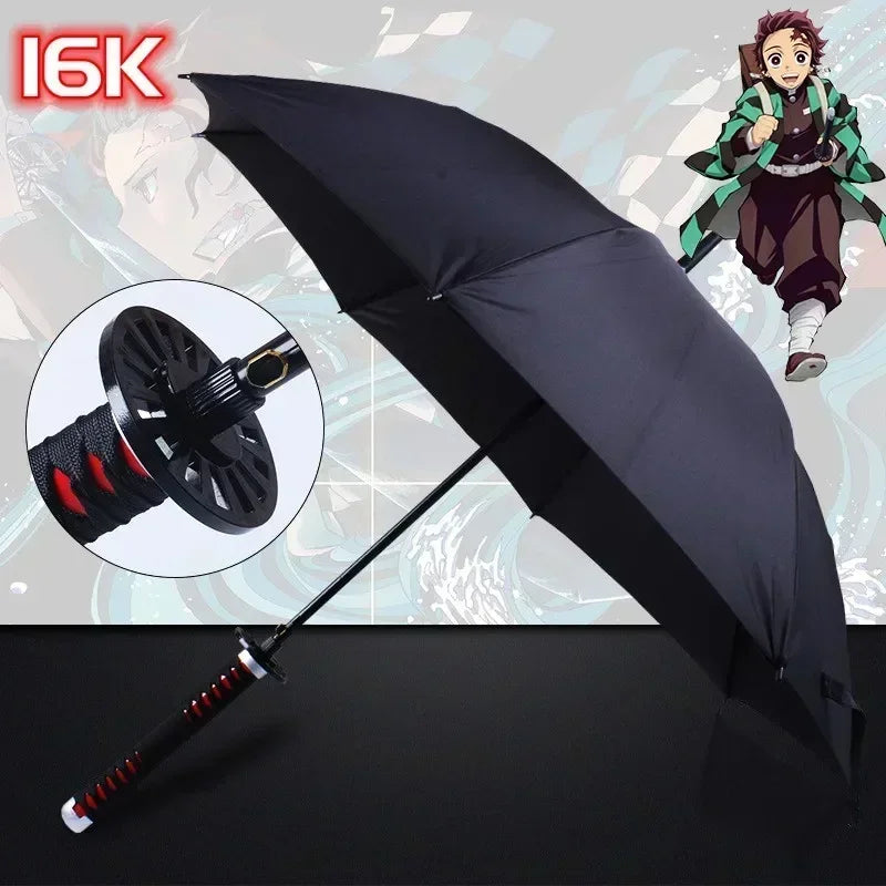 Demon Slayer Katana Anime Umbrella Ninja Long Parasol Kimetsu No Yaiba Tanjirou Cosplayer Samurai Sword Katana Handle Umbrellas
