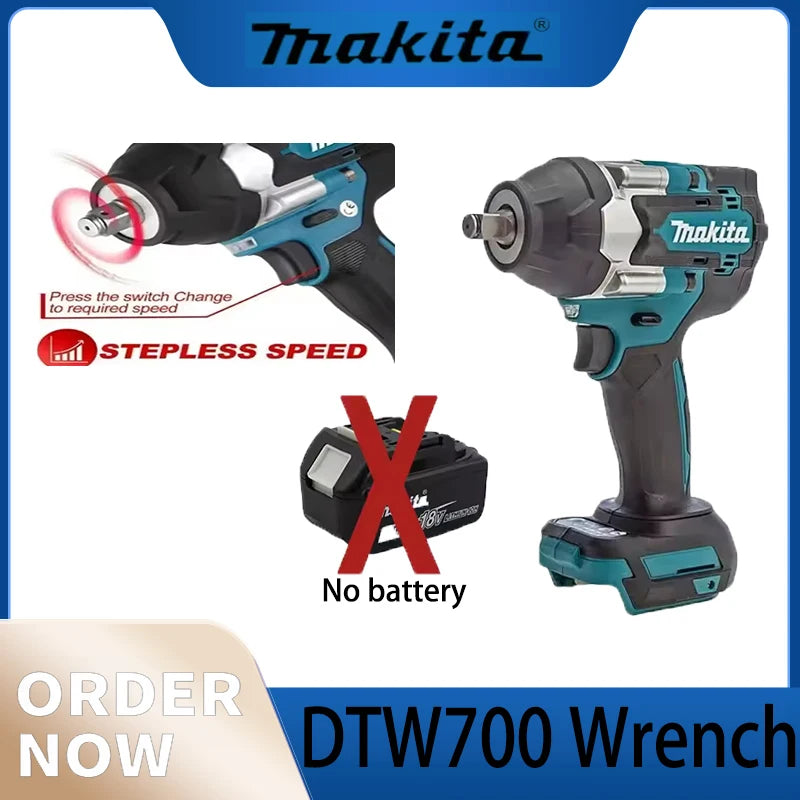 Makita DTW700 Cordless Impact Wrench 18V Brushless Motor 700 Nm Variable Speed Electric Wrench High Effieiency Durable Auto Stop