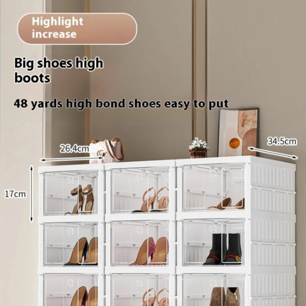 Shoe box for shoe storage 6 Layers Shoes Box Foldable Transparent Sneaker Storage Living Room Stackable free combination rack