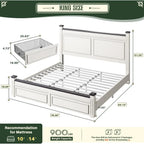 King Size Bed Frame with Storage Drawers and Headboard, Modern King Bed Frame with Storage,NO Noise,No Box Spring Needed