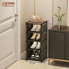 Household Metal Shoe Rack Multi-Layer Stackable Adjustable Simple Shoe Cabinet with Compartment Cloth for Wall Corner Entrance