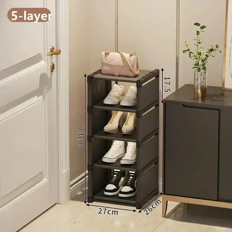 Household Metal Shoe Rack Multi-Layer Stackable Adjustable Simple Shoe Cabinet with Compartment Cloth for Wall Corner Entrance