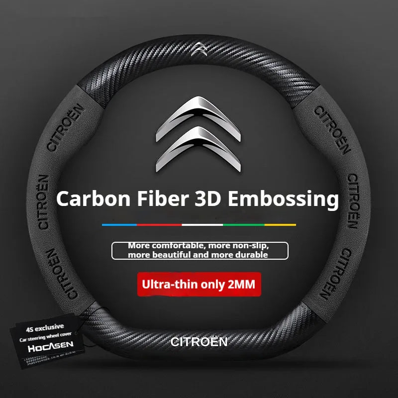 For Citroen C1 C2 C3 C4 C5 C6 VTS Xsara C-Crosser Berlingo Jumpy Carbon fiber Suede Car Steering Wheel Cover Auto Accessories