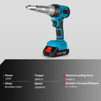 20000N Brushless Electric Rivet Gun 720W 2.4-5.0mm Cordless Rivet Nut Gun Drill Insert Auto Riveting Tool For Makita Battery Pin