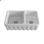 Farmhouse sink 33 inch kitchen sink double bowl 60/40 white ceramic refractory clay kitchen farm sink two pots