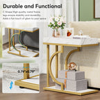 Tribesigns Narrow Side Table White Gold Side Table C Shaped End Table Modern Bedside Table Small Side Table for Couch