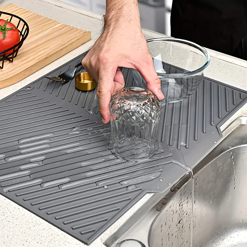 Kitchen Dish Drying Silicone Mat Raised Stripes Outlet Design Countertop Sink Draining Pad Non-slip Tableware Insulating Mat