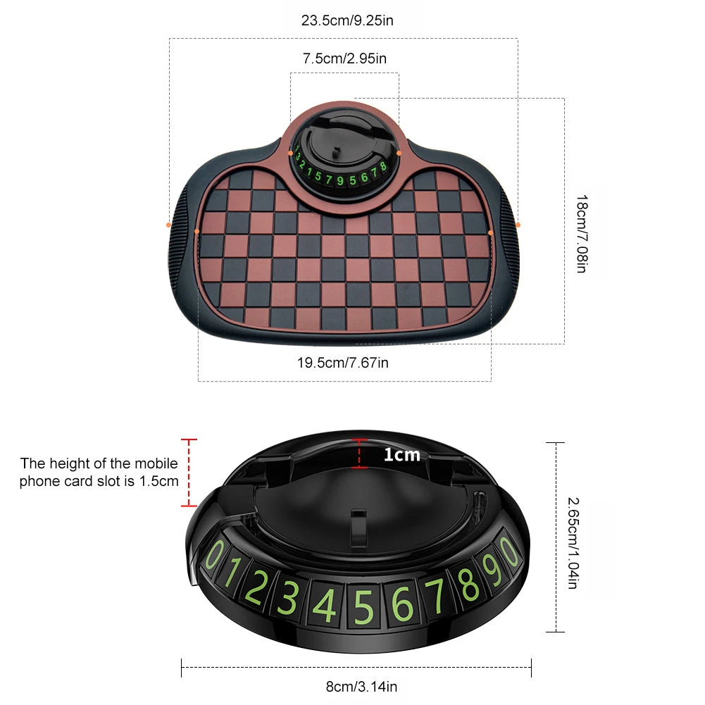 Car Dashboard Mat with Parking Number Plate Car Dash Grip Pad Anti-Shake Rotating Car Phone Holder Anti-Slip Car Accessories