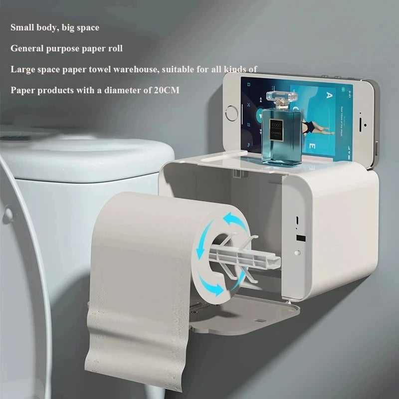 Automatic Induction Toilet Paper Holder with Shelf - Wall-Mounted Dispenser | AlluCanFind