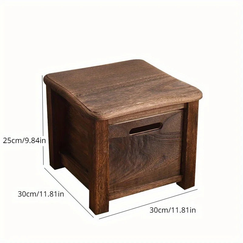 Dark Brown Wooden Shoe Changing Stool with Storage - Armless, Non-Padded, Classic
