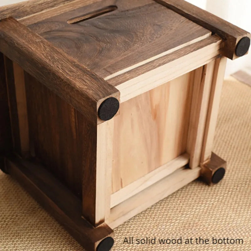 Dark Brown Wooden Shoe Changing Stool with Storage - Armless, Non-Padded, Classic