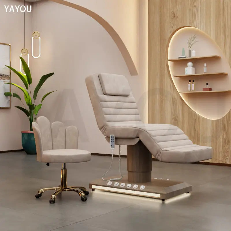 Modern Beauty Salon Center Facial Spa Bed with Foot Control Luminous Diode Electric Massage Beauty Bed Tattoo Embroidery Eyelash Bed