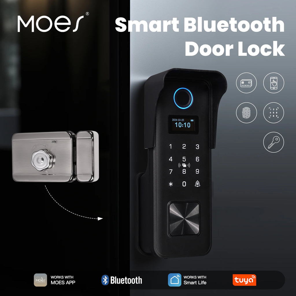 MOES Tuya Bluetooth Smart Fingerprint Door Lock By Password Key IC Card App Remote Control IPX4 Waterproof Entry Apartmen