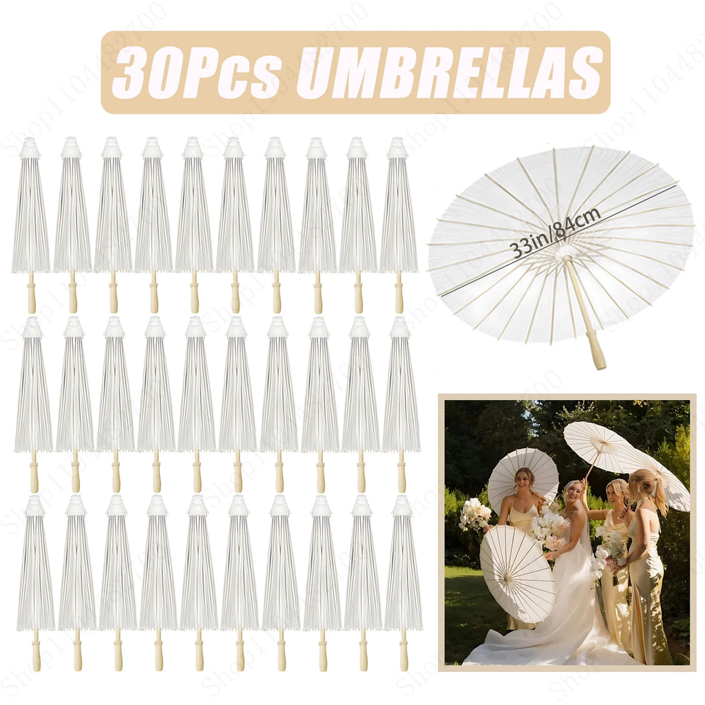 6-120Pcs 33inch Paper Umbrellas for Wedding Guest White Paper Parasol Umbrellas for Guests Wedding Photography Props with Fans