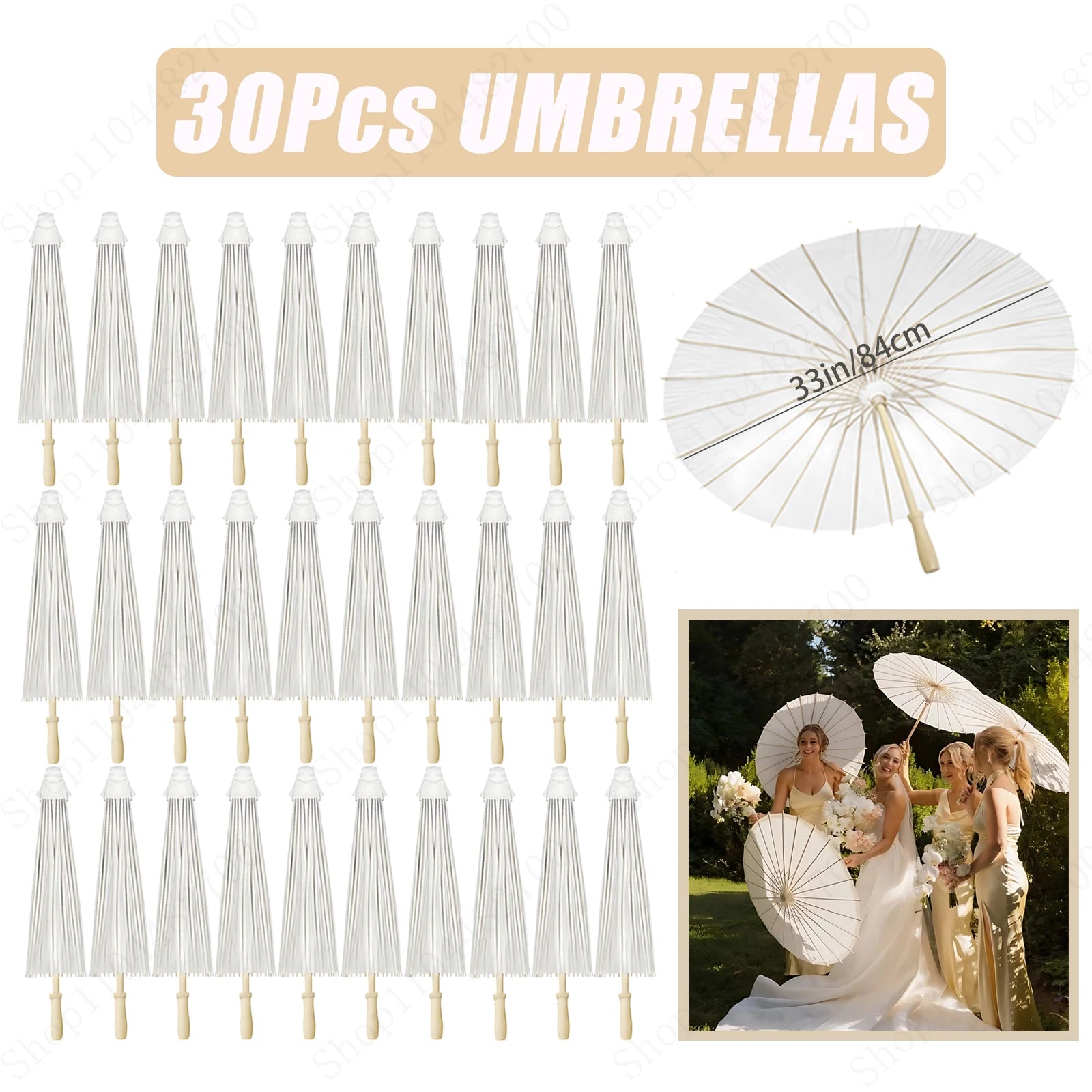 6-120Pcs 33inch Paper Umbrellas for Wedding Guest White Paper Parasol Umbrellas for Guests Wedding Photography Props with Fans