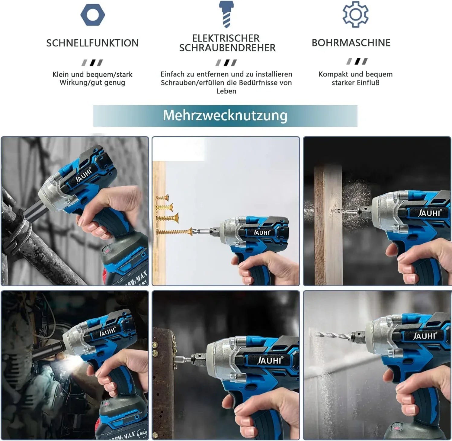 JAUHI 520N.M Brushless Electric Impact Wrench Cordless Electric Wrench 1/2 Inch Screwdriver Power Tools For Makita 18V Battery