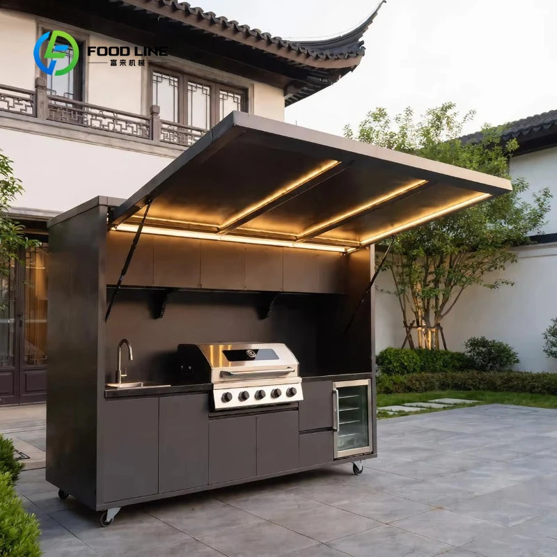 Customized Luxury 304 Stainless Steel Modular Outdoor Kitchen Cabinet Set Sink All-In-One Dining Garden BBQ Grill Patio Cupboard