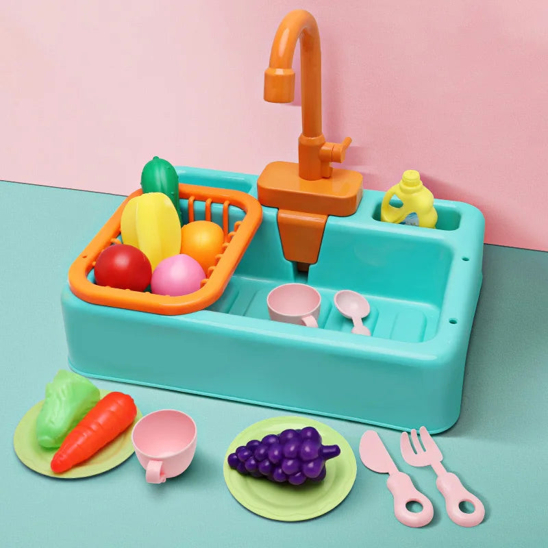 Kid Kitchen Sink Set Simulation Electric Dishwasher with Running Water Playing Toy Pretend Role Play Montessori Game for Girl