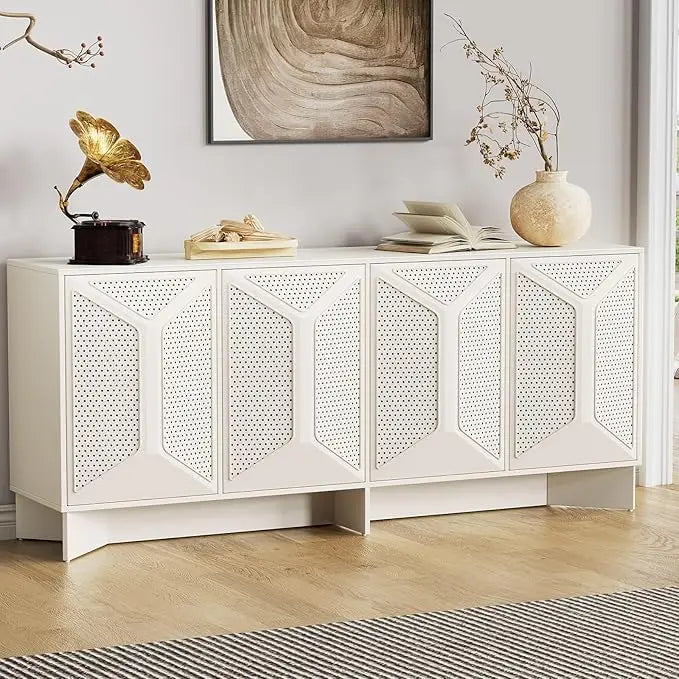 Sideboard Buffet Cabinet with Storage, 70'' Large Modern Fluted Sideboards, Boho Accent Credenza Storage Cabinet for Living Room