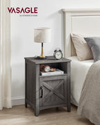 VASAGLE Farmhouse Nightstand with Barn Door, Set of 2, Bedside Table with Storage, Side End Table, Night Stand