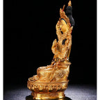 8.5" Antique Handpainted bronze gilt Manjushri Buddha statue Bodhisattva Tara